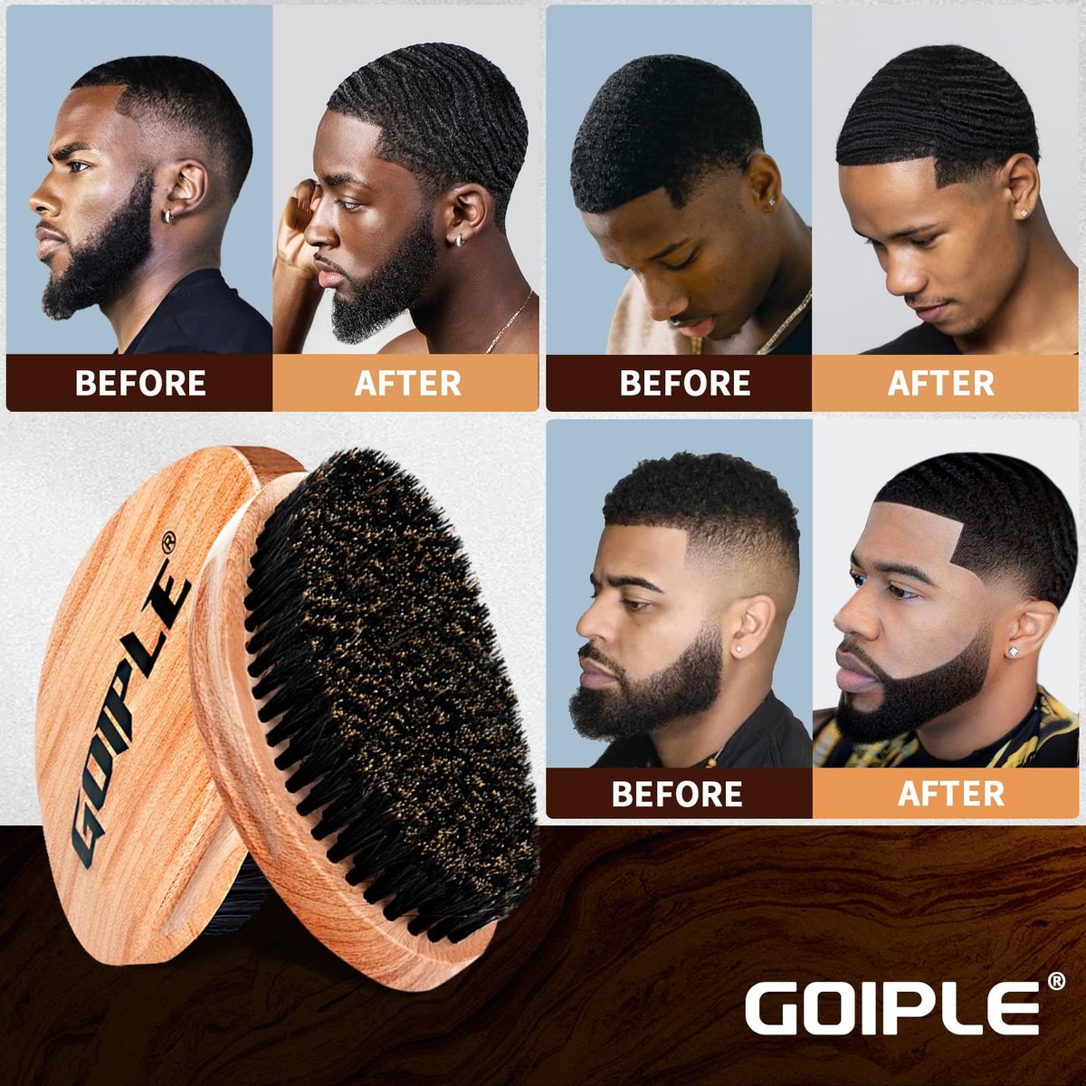 360 Curved Wave Brush for Men & Beard - Soft & Hard Palm Wave Hair Brushes, Wave Styler for Wolfing, Beech Wood & Boar Bristle Brush for Barbers & Daily Use (Coffee) - görsel 13