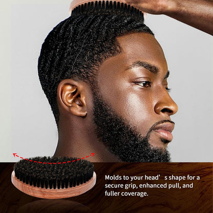 360 Curved Wave Brush for Men & Beard - Soft & Hard Palm Wave Hair Brushes, Wave Styler for Wolfing, Beech Wood & Boar Bristle Brush for Barbers & Daily Use (Coffee)