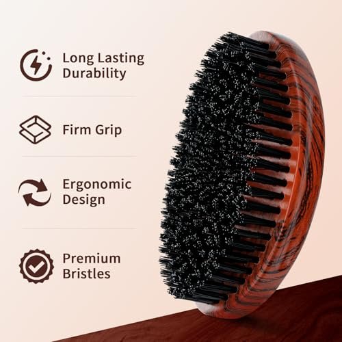 360 Curved Wave Brush for Men & Beard – Hard Palm Wave Hair Brush, Wave Styler for Wolfing, 360 Wolfin Pro Nylon Hard Bristle Brush for Barbers & Daily Use, Black Hair (Red) - görsel 6