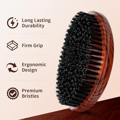 360 Curved Wave Brush for Men & Beard – Hard Palm Wave Hair Brush, Wave Styler for Wolfing, 360 Wolfin Pro Nylon Hard Bristle Brush for Barbers & Daily Use, Black Hair (Red)