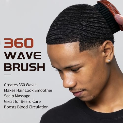 360 Curved Wave Brush for Men & Beard – Hard Palm Wave Hair Brush, Wave Styler for Wolfing, 360 Wolfin Pro Nylon Hard Bristle Brush for Barbers & Daily Use, Black Hair (Red) - görsel 8