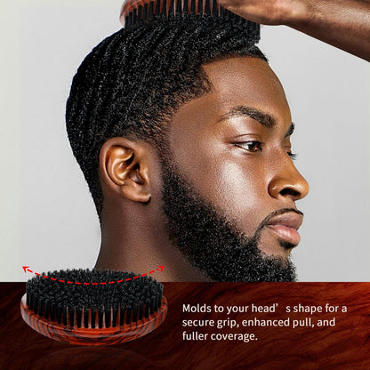 360 Curved Wave Brush for Men & Beard – Hard Palm Wave Hair Brush, Wave Styler for Wolfing, 360 Wolfin Pro Nylon Hard Bristle Brush for Barbers & Daily Use, Black Hair (Red)