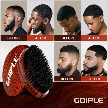 360 Curved Wave Brush for Men & Beard – Hard Palm Wave Hair Brush, Wave Styler for Wolfing, 360 Wolfin Pro Nylon Hard Bristle Brush for Barbers & Daily Use, Black Hair (Red)