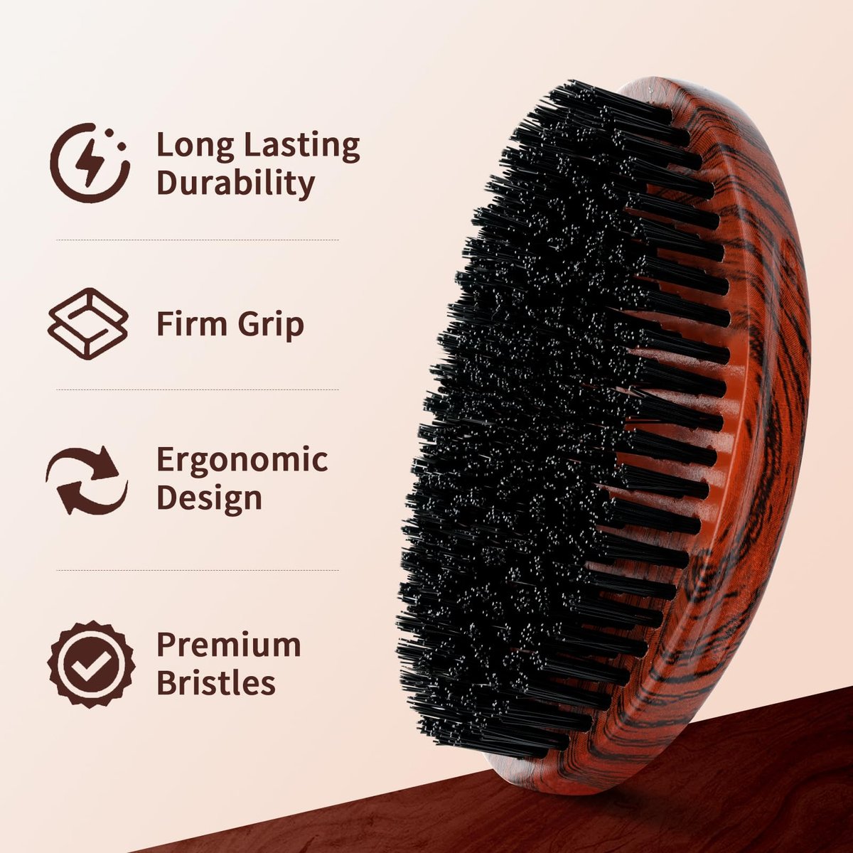 360 Curved Wave Brush for Men & Beard – Hard Palm Wave Hair Brush, Wave Styler for Wolfing, 360 Wolfin Pro Nylon Hard Bristle Brush for Barbers & Daily Use, Black Hair (Red) - görsel 5