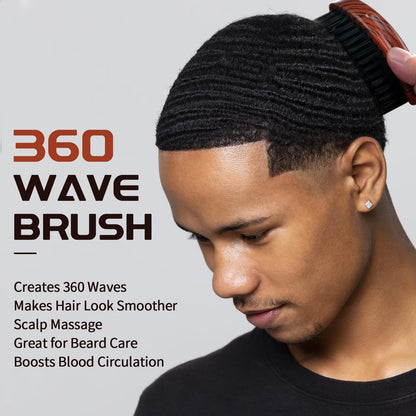 360 Curved Wave Brush for Men & Beard – Hard Palm Wave Hair Brush, Wave Styler for Wolfing, 360 Wolfin Pro Nylon Hard Bristle Brush for Barbers & Daily Use, Black Hair (Red)