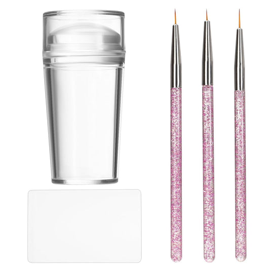 French Tip Nail Stamp Kit - Clear Silicone French Tip Tool for Perfect Manicure at Home, 5 Pcs Set with Scrapers and Brushes