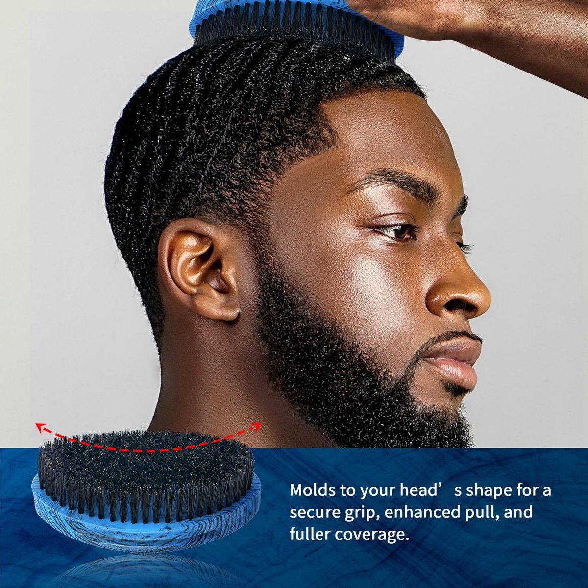 360 Curved Wave Brush for Men & Beard - Medium Hard Palm Wave Hair Brush, Wave Styler Great for Wolfing, Beech Mix Boar & Nylon Bristle Brush for Barbers & Daily Use (Blue) - görsel 11