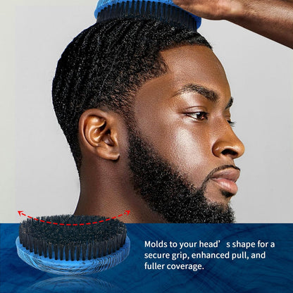 360 Curved Wave Brush for Men & Beard - Medium Hard Palm Wave Hair Brush, Wave Styler Great for Wolfing, Beech Mix Boar & Nylon Bristle Brush for Barbers & Daily Use (Blue)
