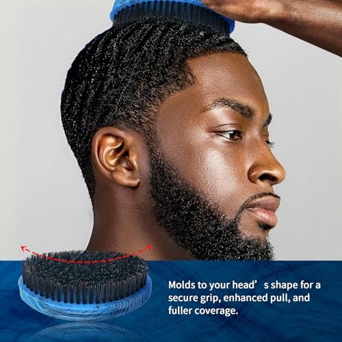 360 Curved Wave Brush for Men & Beard - Medium Hard Palm Wave Hair Brush, Wave Styler Great for Wolfing, Beech Mix Boar & Nylon Bristle Brush for Barbers & Daily Use (Blue) - görsel 12