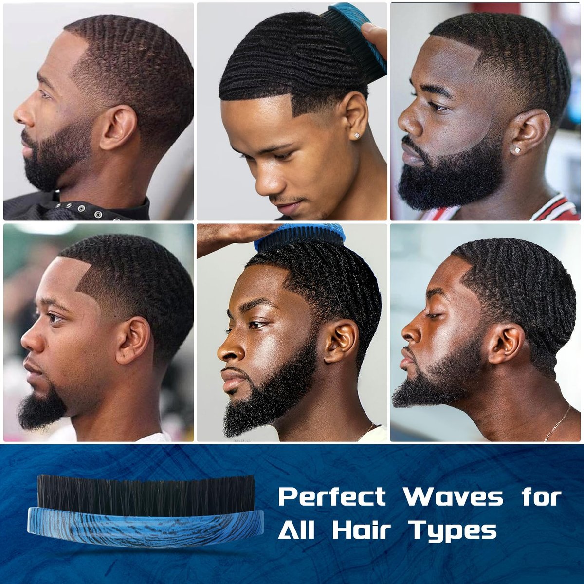 360 Curved Wave Brush for Men & Beard - Medium Hard Palm Wave Hair Brush, Wave Styler Great for Wolfing, Beech Mix Boar & Nylon Bristle Brush for Barbers & Daily Use (Blue) - görsel 15
