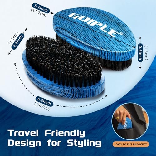 360 Curved Wave Brush for Men & Beard - Medium Hard Palm Wave Hair Brush, Wave Styler Great for Wolfing, Beech Mix Boar & Nylon Bristle Brush for Barbers & Daily Use (Blue) - görsel 4