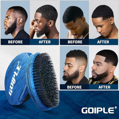 360 Curved Wave Brush for Men & Beard - Medium Hard Palm Wave Hair Brush, Wave Styler Great for Wolfing, Beech Mix Boar & Nylon Bristle Brush for Barbers & Daily Use (Blue)