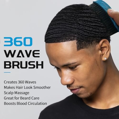 360 Curved Wave Brush for Men & Beard - Medium Hard Palm Wave Hair Brush, Wave Styler Great for Wolfing, Beech Mix Boar & Nylon Bristle Brush for Barbers & Daily Use (Blue) - görsel 8