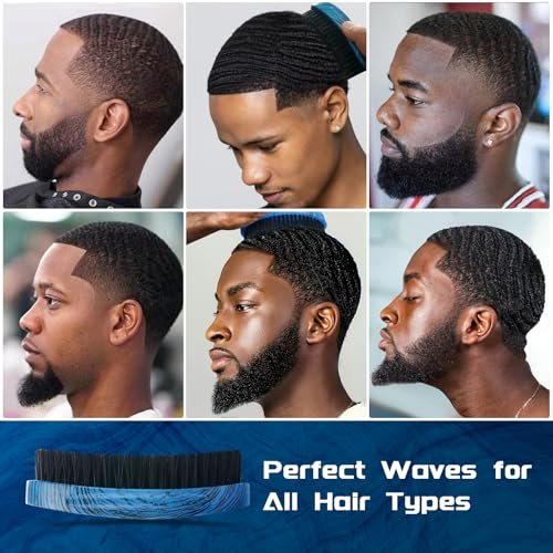 360 Curved Wave Brush for Men & Beard - Medium Hard Palm Wave Hair Brush, Wave Styler Great for Wolfing, Beech Mix Boar & Nylon Bristle Brush for Barbers & Daily Use (Blue) - görsel 16