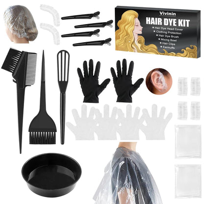19-Piece Hair Dye Kit with Brush, Bowl, Clips, Ear Muffs, Gloves, Scarf & Shower Cap – Professional Home Hair Coloring Set