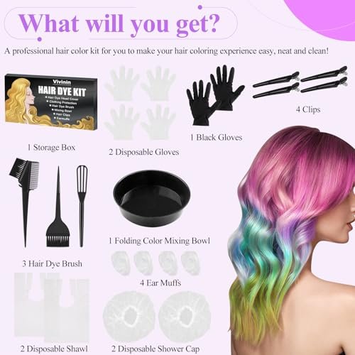 19-Piece Hair Dye Kit with Brush, Bowl, Clips, Ear Muffs, Gloves, Scarf & Shower Cap – Professional Home Hair Coloring Set - görsel 12