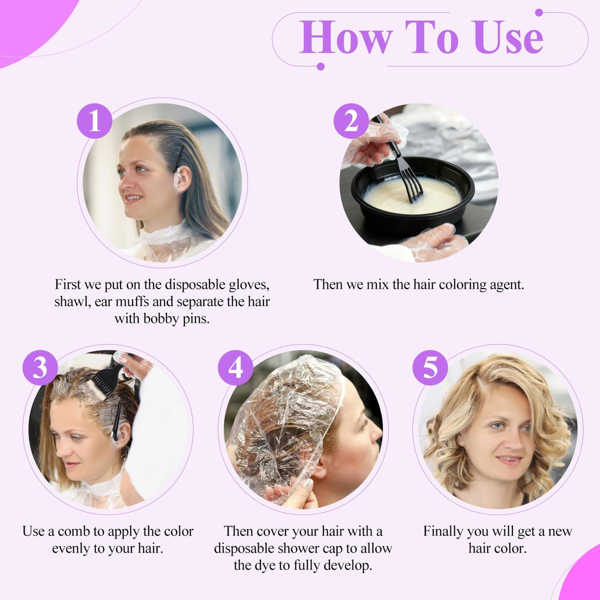 19-Piece Hair Dye Kit with Brush, Bowl, Clips, Ear Muffs, Gloves, Scarf & Shower Cap – Professional Home Hair Coloring Set - görsel 7