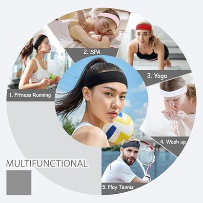 Non-Slip Headbands for Women - 9 Pack Soft Elastic Hair Bands for Workout, Yoga, Running & Daily Use