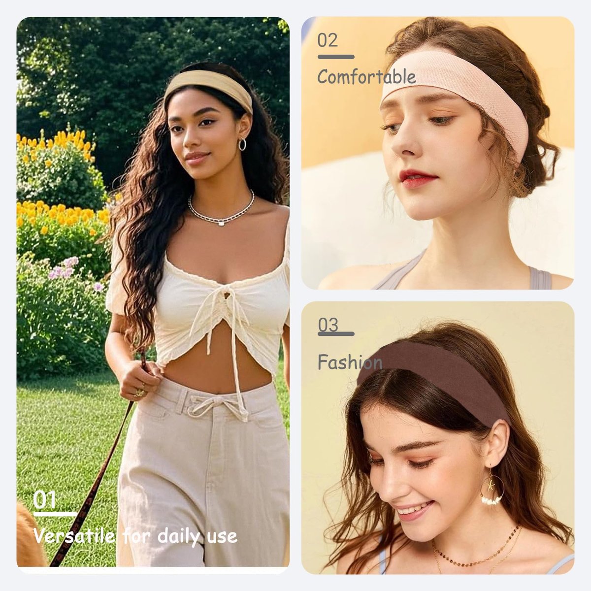 Non-Slip Headbands for Women - 9 Pack Soft Elastic Hair Bands for Workout, Yoga, Running & Daily Use - görsel 3