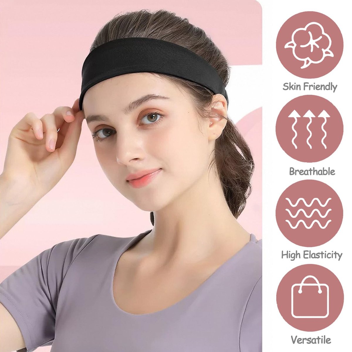 Non-Slip Headbands for Women - 9 Pack Soft Elastic Hair Bands for Workout, Yoga, Running & Daily Use - görsel 7