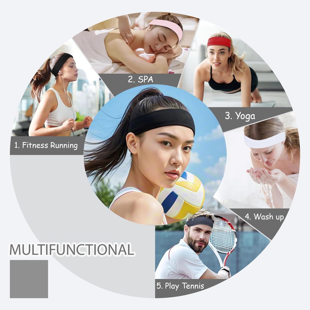 Non-Slip Headbands for Women - 9 Pack Soft Elastic Hair Bands for Workout, Yoga, Running & Daily Use - görsel 5