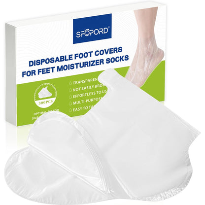 300PCS Disposable Foot Covers for Feet Moisturizer Socks - Extra Large Plastic Foot Covers for Pedicure, Moisturizing & Paraffin Wax Treatments, Spa Socks Designed for Foot Care