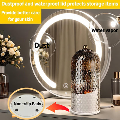 RONGZHIERK Makeup Brush Holder with Lid - 360 Rotating, Waterproof & Dustproof Beauty Brush Storage Box for Vanity & Bathroom, White