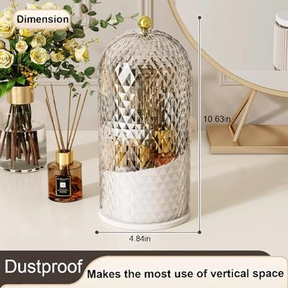 RONGZHIERK Makeup Brush Holder with Lid - 360 Rotating, Waterproof & Dustproof Beauty Brush Storage Box for Vanity & Bathroom, White