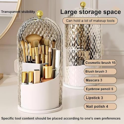 RONGZHIERK Makeup Brush Holder with Lid - 360 Rotating, Waterproof & Dustproof Beauty Brush Storage Box for Vanity & Bathroom, White - görsel 8