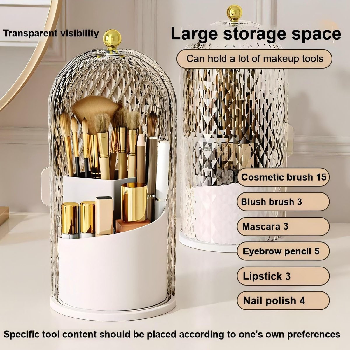 RONGZHIERK Makeup Brush Holder with Lid - 360 Rotating, Waterproof & Dustproof Beauty Brush Storage Box for Vanity & Bathroom, White - görsel 7
