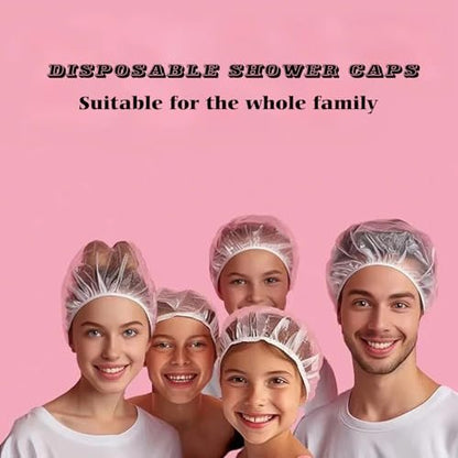 100PCS Disposable Shower Caps - Extra Large Clear Plastic Waterproof Caps for Women, Men, Unisex - Perfect for Deep Conditioning, Hair Treatment, Hotel, Spa, Home Use