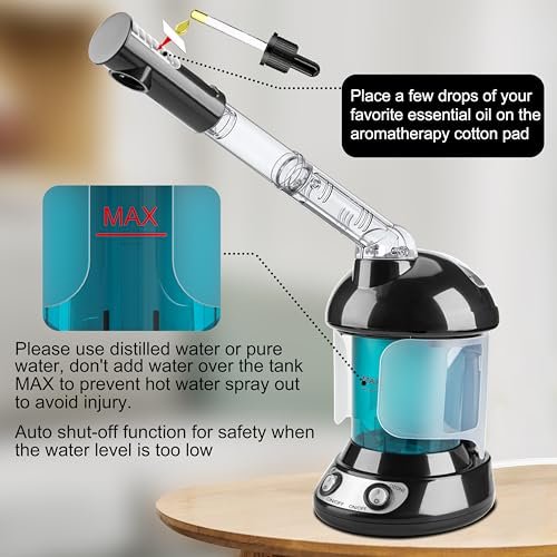 KINLITO 2-in-1 Hair and Face Steamer - Tabletop Humidifier for Deep Conditioning & Facial Cleaning with UV Ozone, Home Spa Salon Avelisse