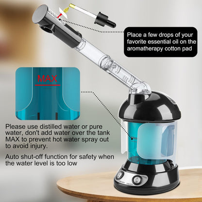 KINLITO 2-in-1 Hair and Face Steamer - Tabletop Humidifier for Deep Conditioning & Facial Cleaning with UV Ozone, Home Spa Salon Avelisse