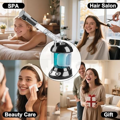 KINLITO 2-in-1 Hair and Face Steamer - Tabletop Humidifier for Deep Conditioning & Facial Cleaning with UV Ozone, Home Spa Salon Avelisse