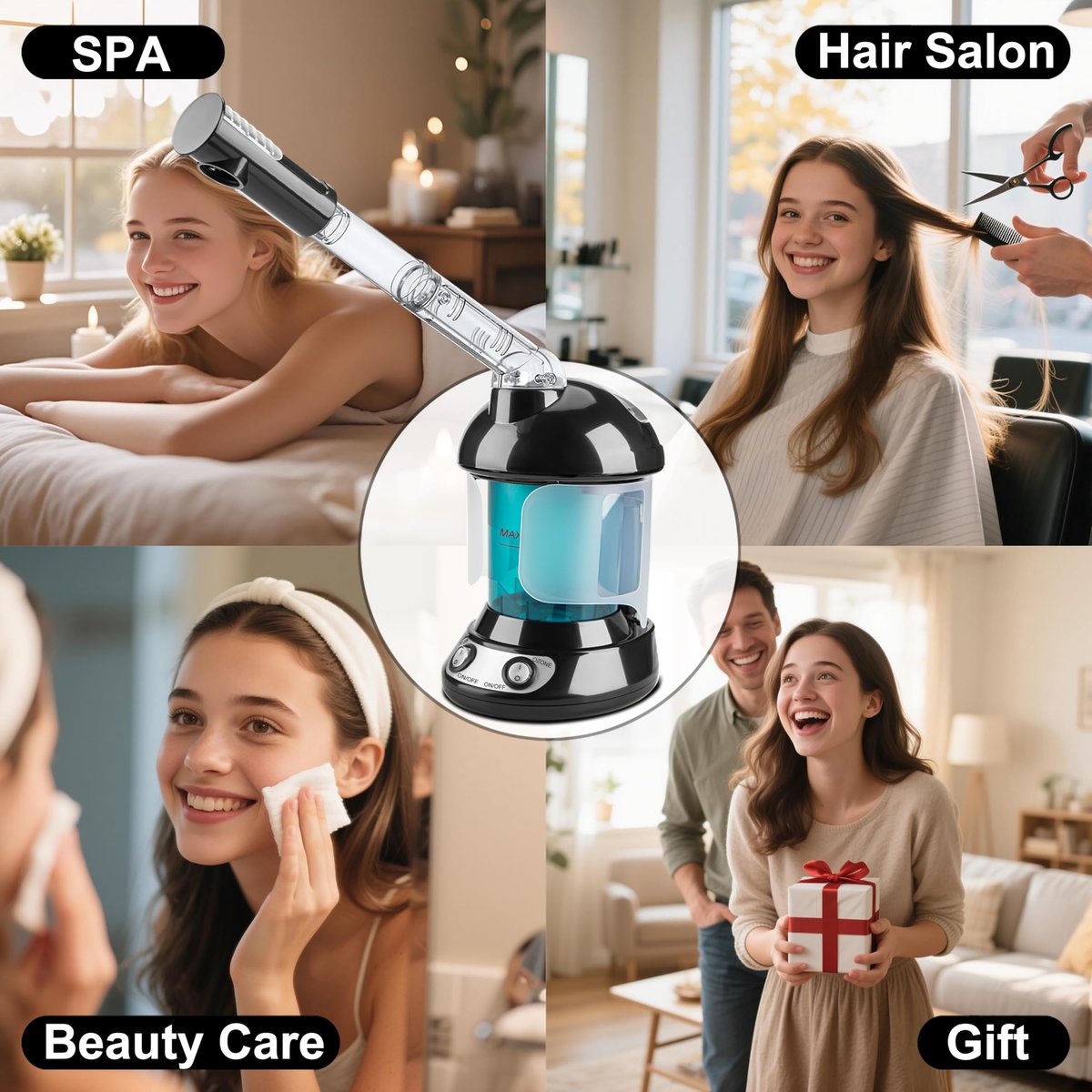 KINLITO 2-in-1 Hair and Face Steamer - Tabletop Humidifier for Deep Conditioning & Facial Cleaning with UV Ozone, Home Spa Salon Avelisse