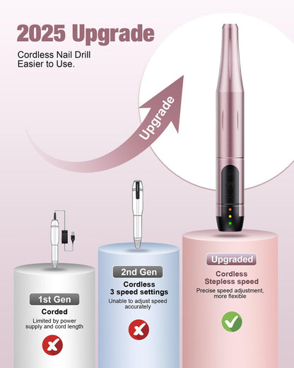 Ruaeoda Cordless Nail Drill: Professional Electric File for Acrylic, Gel, Dip Powder Nails – Portable Manicure & Pedicure Kit