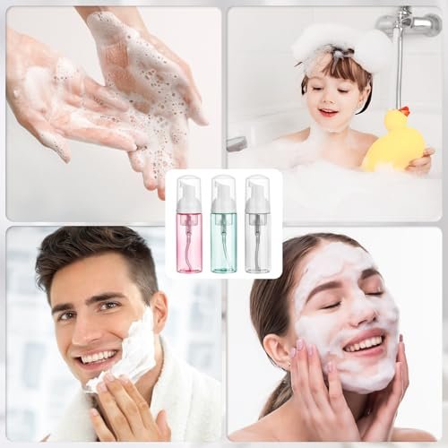 ShanySheny 2oz Travel Foam Pump Bottle Set - 3 Pack Empty Foaming Dispensers for Hand Soap, Shampoo, Lash Cleanser (60ml) - Pink, Green, Transparent - görsel 14