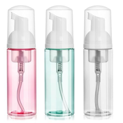 ShanySheny 2oz Travel Foam Pump Bottle Set - 3 Pack Empty Foaming Dispensers for Hand Soap, Shampoo, Lash Cleanser (60ml) - Pink, Green, Transparent