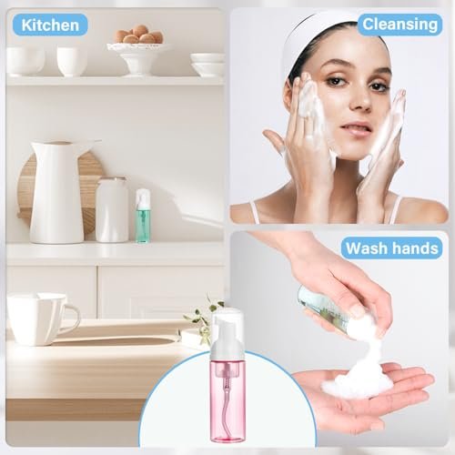 ShanySheny 2oz Travel Foam Pump Bottle Set - 3 Pack Empty Foaming Dispensers for Hand Soap, Shampoo, Lash Cleanser (60ml) - Pink, Green, Transparent - görsel 12