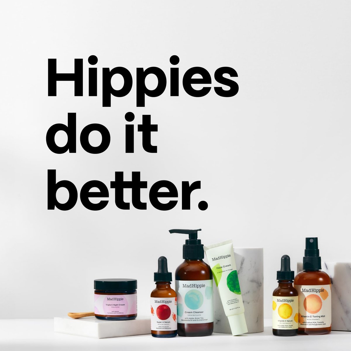 Mad Hippie Travel Essentials Set: Vitamin C Serum, Triple C Night Cream, Super A Serum + Jelly Cleanser in Recycled Bag, Cruelty-Free Skincare Avelisse