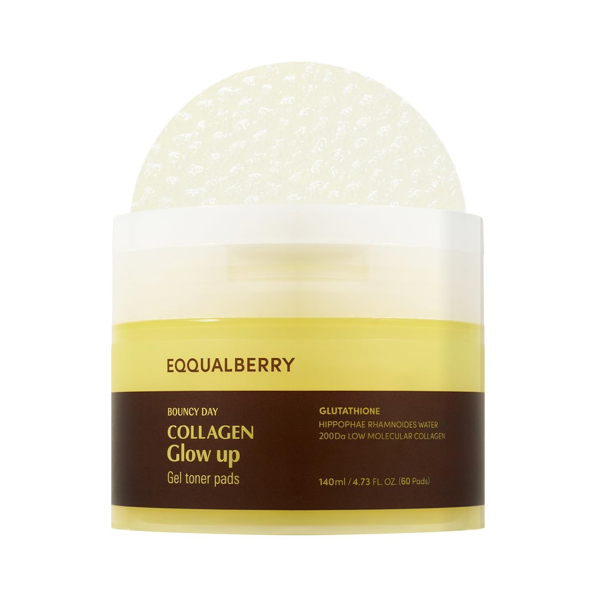 EQQUALBERRY Collagen Glow Up Gel Toner Pads – Brightening Korean Jelly Pad with Deep Absorption Collagen, Hydrating & Glow-Boosting Formula, 140ml / 60 Pads - görsel 1
