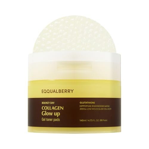 EQQUALBERRY Collagen Glow Up Gel Toner Pads – Brightening Korean Jelly Pad with Deep Absorption Collagen, Hydrating & Glow-Boosting Formula, 140ml / 60 Pads - görsel 2