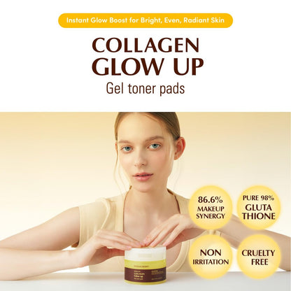 EQQUALBERRY Collagen Glow Up Gel Toner Pads – Brightening Korean Jelly Pad with Deep Absorption Collagen, Hydrating & Glow-Boosting Formula, 140ml / 60 Pads