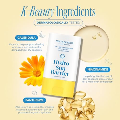 THE FACE SHOP Hydro Sun Barrier SPF 45 Daily Facial Sunscreen & Moisturizer for Oily Skin, No White Cast, 1.69 Fl Oz Avelisse