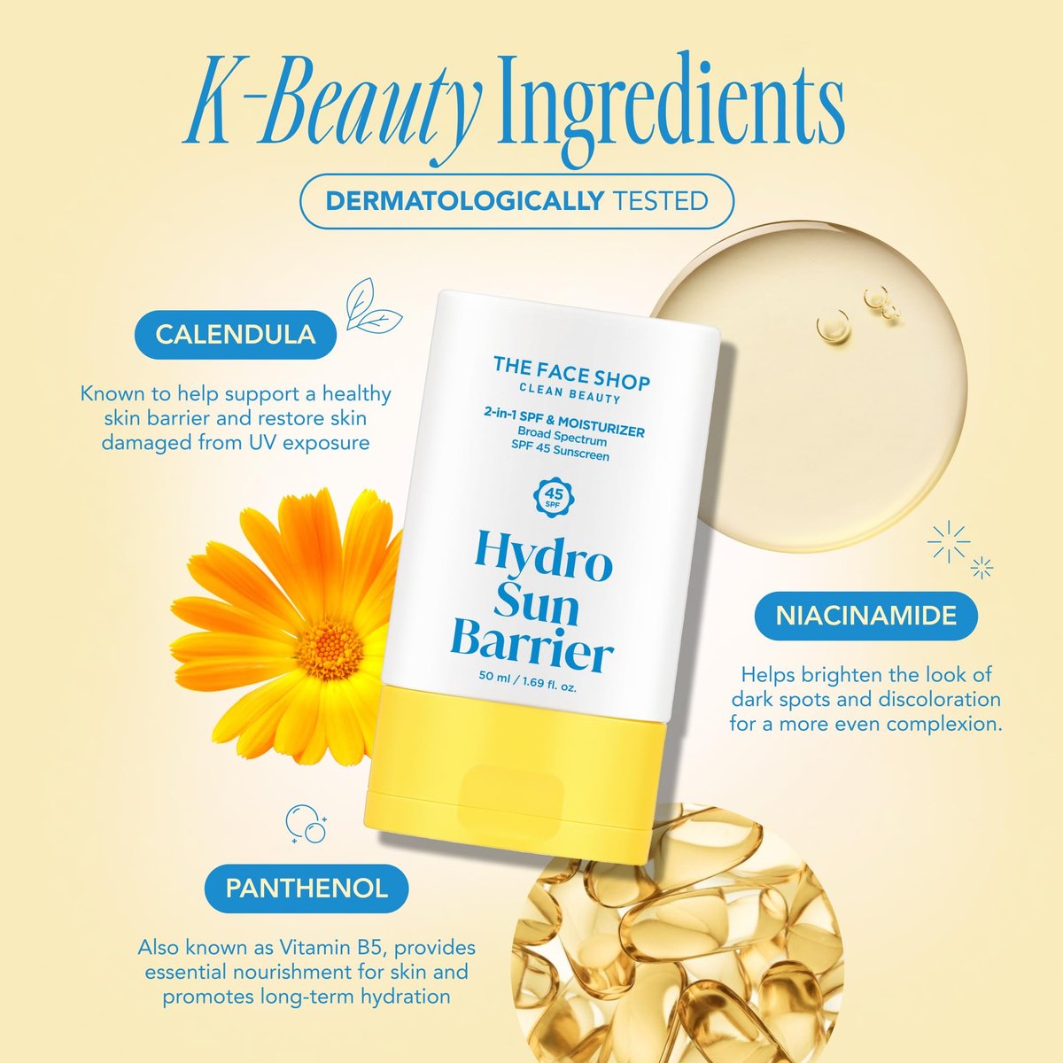 THE FACE SHOP Hydro Sun Barrier SPF 45 Daily Facial Sunscreen & Moisturizer for Oily Skin, No White Cast, 1.69 Fl Oz Avelisse