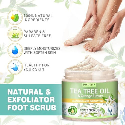 LUCOTIYA Tea Tree & Orange Flower Foot Soak Set – Complete Pedicure Kit with Salts, Foot File, Scrub & Urea Cream for Dry, Cracked Feet Avelisse