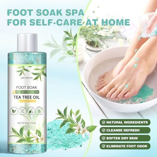 LUCOTIYA Tea Tree & Orange Flower Foot Soak Set – Complete Pedicure Kit with Salts, Foot File, Scrub & Urea Cream for Dry, Cracked Feet Avelisse