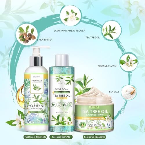 LUCOTIYA Tea Tree & Orange Flower Foot Soak Set – Complete Pedicure Kit with Salts, Foot File, Scrub & Urea Cream for Dry, Cracked Feet Avelisse