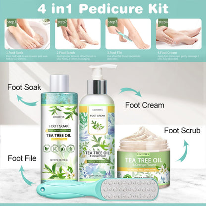 LUCOTIYA Tea Tree & Orange Flower Foot Soak Set – Complete Pedicure Kit with Salts, Foot File, Scrub & Urea Cream for Dry, Cracked Feet Avelisse