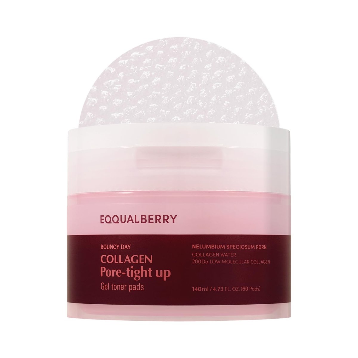 EQQUALBERRY Collagen Pore-Tight Up Gel Toner Pads – Korean Pore-Tightening Jelly Pad with Deep Absorption Collagen, Hydrating & Firming Formula, 4.73 FL.OZ. (140ml) / 60 Pads - görsel 1